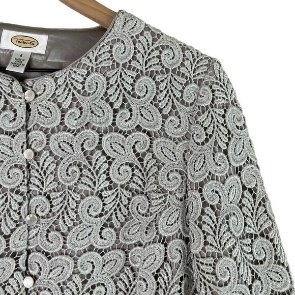 Talbots Silver Lace Cardigan Blazer Special Occasion Dress Jacket, Size 6 - Picture 4 of 8